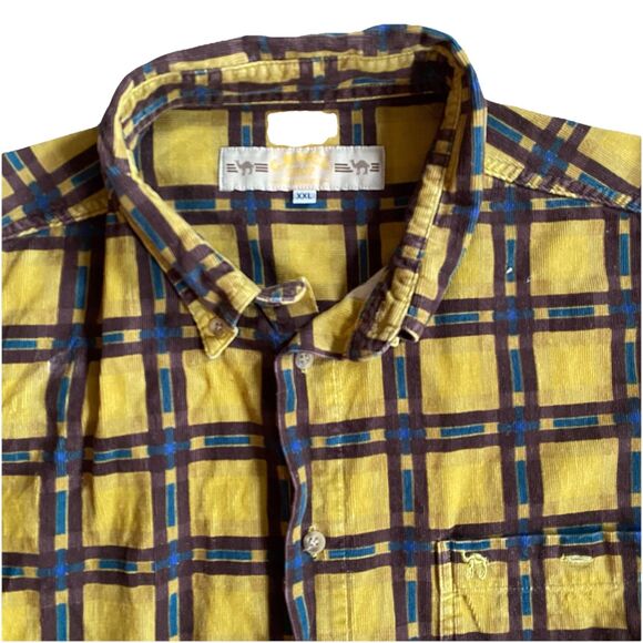 Vintage 90s Camel Store Yellow Plaid Corduroy Shirt XXL Baggy Cigarettes - Picture 1 of 10